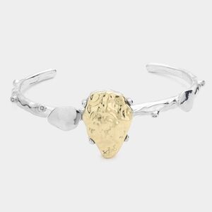 NWT Two Tone Abstract Silver Gold Metal Cuff Boho Bracelet